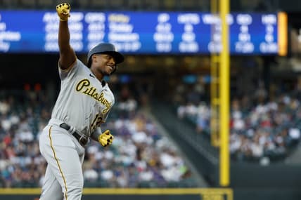 May 26, 2023; Seattle, Washington, USA; Pittsburgh Pirates third baseman Ke'Bryan Hayes (13) celebrates after hitting a solo-home run against the Seattle Mariners during the fifth inning at T-Mobile Park. Mandatory Credit: Joe Nicholson-USA TODAY Sports