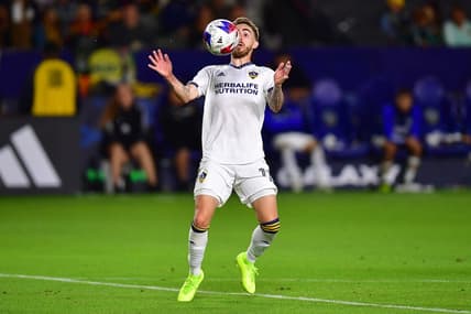 May 27, 2023; Carson, California, USA; Los Angeles Galaxy midfielder Tyler Boyd (11) controls the ball against Charlotte FC during the second half at Dignity Health Sports Park. Mandatory Credit: Gary A. Vasquez-USA TODAY Sports