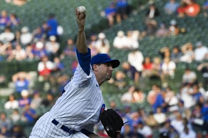 May 30, 2023; Chicago, Illinois, USA;  Chicago Cubs starting pitcher Kyle Hendricks (28) delivers against the Tampa Bay Rays during the first inning at Wrigley Field. Mandatory Credit: Matt Marton-USA TODAY Sports