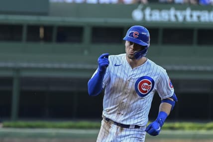 May 30, 2023; Chicago, Illinois, USA;  Chicago Cubs second baseman Nico Hoerner (2) after hitting a home run against the Tampa Bay Rays during the first inning at Wrigley Field. Mandatory Credit: Matt Marton-USA TODAY Sports