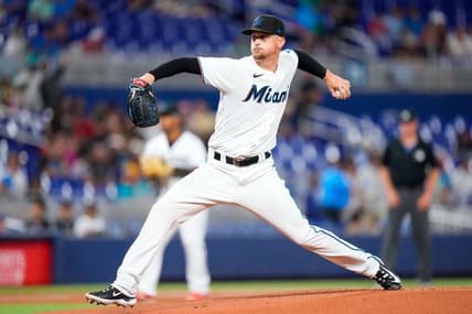 May 31, 2023; Miami, Florida, USA; Miami Marlins starting pitcher Braxton Garrett (29) throws a pitch against the San Diego Padres during the first inning at loanDepot Park. Mandatory Credit: Rich Storry-USA TODAY Sports