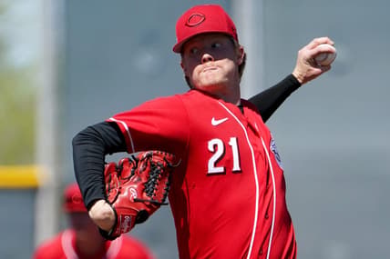 Cincinnati Reds minor league pitcher Andrew Abbott (21) delivers during a spring training game against the Cleveland Guardians, Wednesday, March 23, 2022, at the team's spring training facility in Goodyear, Ariz.

Cincinnati Reds Spring Training March 23 0434