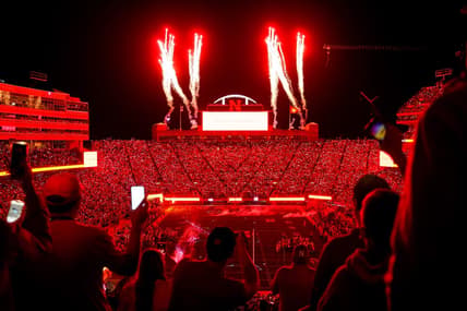 Oct 1, 2022; Lincoln, Nebraska, USA; Fans participate in a light show at the end of the third quarter between the Nebraska Cornhuskers and the Indiana Hoosiers at Memorial Stadium. Mandatory Credit: Dylan Widger-USA TODAY Sports