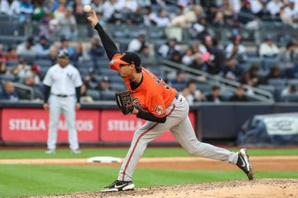 Oct 1, 2022; Bronx, New York, USA;  Baltimore Orioles pitcher Spenser Watkins (80) at Yankee Stadium. Mandatory Credit: Wendell Cruz-USA TODAY Sports