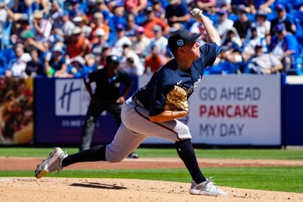 Mar 2, 2023; Port St. Lucie, Florida, USA; Atlanta Braves relief pitcher Kolby Allard (49) throws a pitch against the New York Mets during the first inning at Clover Park. Mandatory Credit: Rich Storry-USA TODAY Sports