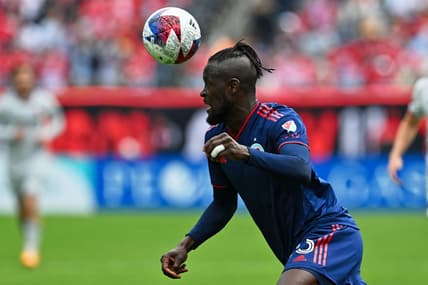 May 13, 2023; Chicago, Illinois, USA;  Chicago Fire FC forward Kei Kamara (23) controls the ball against St. Louis City SC at Soldier Field. Mandatory Credit: Jamie Sabau-USA TODAY Sports