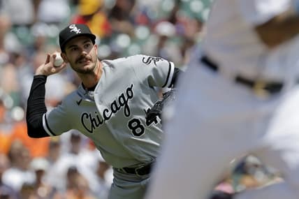May 28, 2023; Detroit, Michigan, USA;  Chicago White Sox starting pitcher Dylan Cease (84) makes a throw to first in the first inning against the Detroit Tigers at Comerica Park. Mandatory Credit: Rick Osentoski-USA TODAY Sports