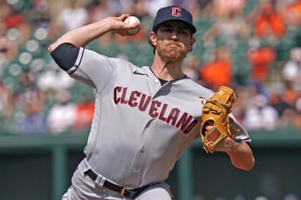 May 31, 2023; Baltimore, Maryland, USA; Cleveland Guardians pitcher Shane Bieber (57) delivers in the first inning against the Baltimore Orioles at Oriole Park at Camden Yards. Mandatory Credit: Mitch Stringer-USA TODAY Sports