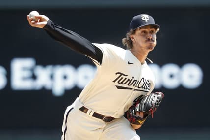 Jun 4, 2023; Minneapolis, Minnesota, USA; Minnesota Twins starting pitcher  Joe Ryan (41) throws to the Cleveland Guardians in the first inning at Target Field. Mandatory Credit: Bruce Kluckhohn-USA TODAY Sports