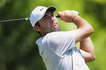 Jun 4, 2023; Dublin, Ohio, USA; Scottie Scheffler plays his shot from the 15th tee during the final round of the Memorial Tournament golf tournament at the Muirfield Village Golf Club. Mandatory Credit: Aaron Doster-USA TODAY Sports