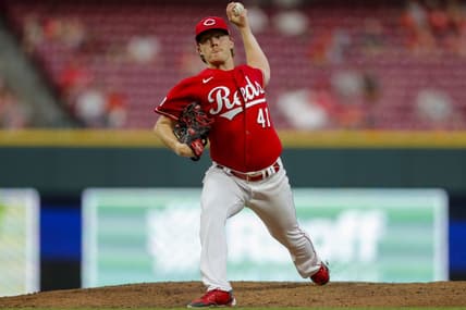 Jun 5, 2023; Cincinnati, Ohio, USA; Cincinnati Reds starting pitcher Andrew Abbott (41) pitches against the Milwaukee Brewers in the sixth inning at Great American Ball Park. Mandatory Credit: Katie Stratman-USA TODAY Sports