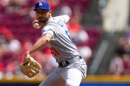 Jun 8, 2023; Cincinnati, Ohio, USA; Los Angeles Dodgers pitcher Tayler Scott (61) delivers in the ninth inning of a baseball game between against the Cincinnati Reds at Great American Ball Park. Mandatory Credit: Kareem Elgazzar-USA TODAY Sports