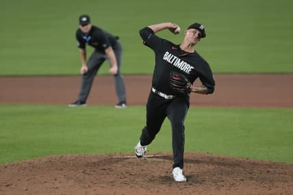 Jun 9, 2023; Baltimore, Maryland, USA;  Baltimore Orioles starting pitcher Tyler Wells (68) throws a sixth inning pitch against the Kansas City Royals at Oriole Park at Camden Yards. Mandatory Credit: Tommy Gilligan-USA TODAY Sports