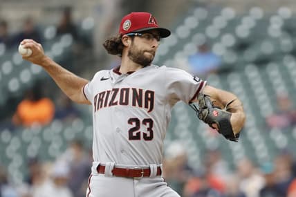 Jun 11, 2023; Detroit, Michigan, USA; Arizona Diamondbacks starting pitcher Zac Gallen (23) pitches in the first inning against the Detroit Tigers at Comerica Park. Mandatory Credit: Rick Osentoski-USA TODAY Sports
