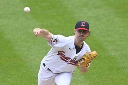 Jun 11, 2023; Cleveland, Ohio, USA; Cleveland Guardians starting pitcher Shane Bieber (57) delivers a pitch in the third inning against the Houston Astros at Progressive Field. Mandatory Credit: David Richard-USA TODAY Sports