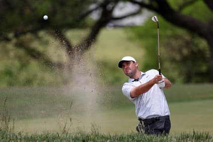 Jun 12, 2023; Los Angeles, California, USA; Scottie Scheffler hits out of a bunker on the 16th green during a practice round of the U.S. Open golf tournament. Mandatory Credit: Kiyoshi Mio-USA TODAY Sports