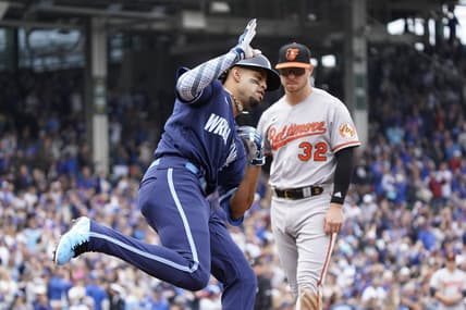 Jun 16, 2023; Chicago, Illinois, USA; Chicago Cubs center fielder Christopher Morel (5) runs the bases after hitting a home run against the Baltimore Orioles during the third inning at Wrigley Field. Mandatory Credit: David Banks-USA TODAY Sports