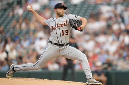 Jun 16, 2023; Minneapolis, Minnesota, USA; Detroit Tigers relief pitcher Will Vest (19) pitches in the first inning against the Minnesota Twins at Target Field. Mandatory Credit: Matt Blewett-USA TODAY Sports