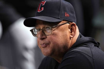 Jun 16, 2023; Phoenix, Arizona, USA; Cleveland Guardians manager Terry Francona (77) looks on against the Arizona Diamondbacks during the fourth inning at Chase Field. Mandatory Credit: Joe Camporeale-USA TODAY Sports