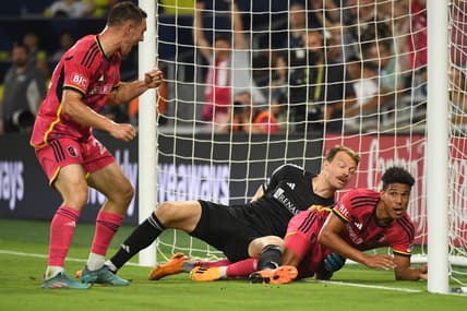 Jun 17, 2023; Nashville, Tennessee, USA; St. Louis City forward Nicholas Gioacchini (11) scores a goal against Nashville SC during the first half at Geodis Park. Mandatory Credit: Christopher Hanewinckel-USA TODAY Sports