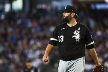 Jun 18, 2023; Seattle, Washington, USA; Chicago White Sox starting pitcher Lance Lynn (33) walks to the dugout following the fifth inning against the Seattle Mariners at T-Mobile Park. Mandatory Credit: Joe Nicholson-USA TODAY Sports