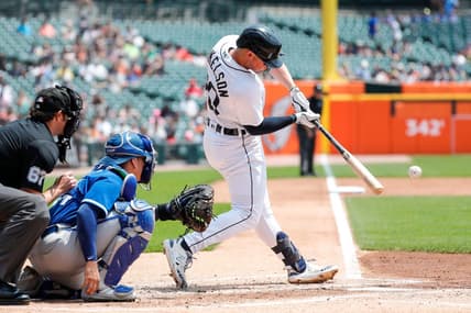 Tigers first baseman Spencer Torkelson bats against the Royals during the first inning at Comerica Park on Wednesday, June 21, 2023.