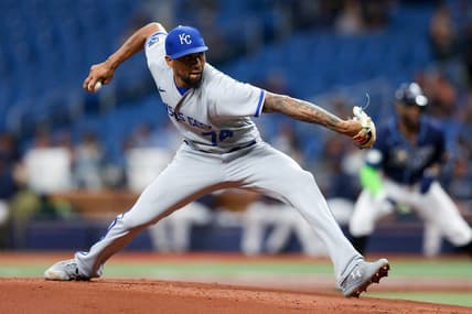 Jun 22, 2023; St. Petersburg, Florida, USA;  Kansas City Royals relief pitcher Jose Cuas (74) throws a pitch against the Tampa Bay Rays in the first inning at Tropicana Field. Mandatory Credit: Nathan Ray Seebeck-USA TODAY Sports