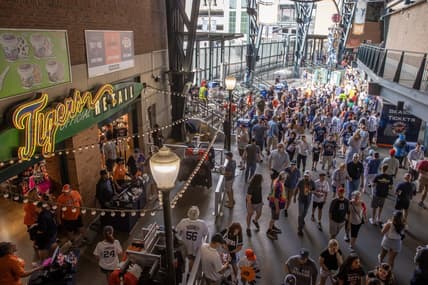 Jun 24, 2023; Detroit, Michigan, USA; Fans make their way around inside Comerica Park before the game between the Detroit Tigers and the Minnesota Twins. Mandatory Credit: David Reginek-USA TODAY Sports