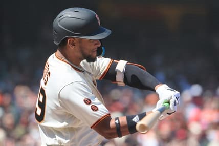 Jun 24, 2023; San Francisco, California, USA; San Francisco Giants outfielder Luis Matos (29) swings the bat against the Arizona Diamondbacks during the eighth inning at Oracle Park. Mandatory Credit: Robert Edwards-USA TODAY Sports