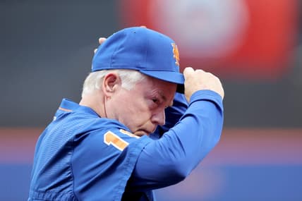 Jun 26, 2023; New York City, New York, USA; New York Mets manager Buck Showalter (11) walks back to the dugout after the national anthem before a game against the Milwaukee Brewers at Citi Field. Mandatory Credit: Brad Penner-USA TODAY Sports