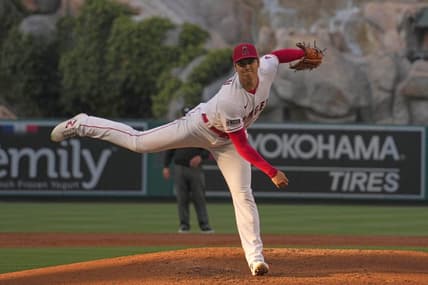 Jun 27, 2023; Anaheim, California, USA; Los Angeles Angels starting pitcher Shohei Ohtani (17) throws in the third inning against the Chicago White Sox at Angel Stadium. Mandatory Credit: Kirby Lee-USA TODAY Sports