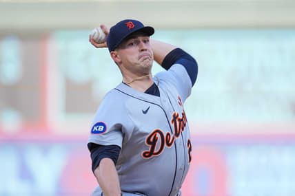 Aug 1, 2022; Minneapolis, Minnesota, USA; Detroit Tigers starting pitcher Tarik Skubal (29) pitches against the Minnesota Twins in the first inning at Target Field. Mandatory Credit: Brad Rempel-USA TODAY Sports
