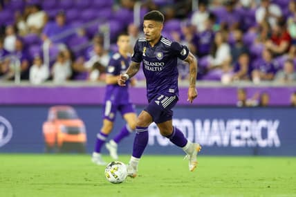 Sep 17, 2022; Orlando, Florida, USA;  Orlando City midfielder Junior Urso (11) controls the ball against Toronto FC in the second half at Exploria Stadium. Mandatory Credit: Nathan Ray Seebeck-USA TODAY Sports