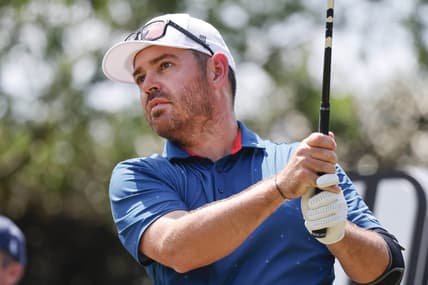 Mar 31, 2023; Orlando, Florida, USA; Louis Oosthuizen of the Stinger golf club plays his shot from the seventh tee during the first round of a LIV Golf event at Orange County National. Mandatory Credit: Reinhold Matay-USA TODAY Sports