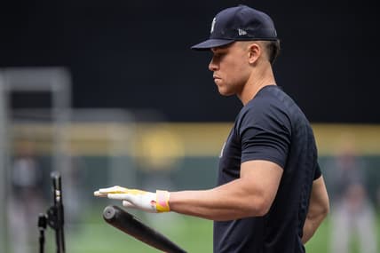 May 31, 2023; Seattle, Washington, USA; New York Yankees designated hitter Aaron Judge (99) is pictured during batting practice before a game against the Seattle Mariners at T-Mobile Park. Mandatory Credit: Stephen Brashear-USA TODAY Sports