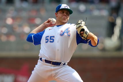 Jun 17, 2023; Atlanta, Georgia, USA; Atlanta Braves starting pitcher Bryce Elder (55) throws against the Colorado Rockies in the third inning at Truist Park. Mandatory Credit: Brett Davis-USA TODAY Sports