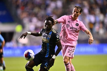 Jun 24, 2023; Philadelphia, Pennsylvania, USA; Philadelphia Union defender Olivier Mbaizo (15) controls the ball during the second half at Subaru Park. Mandatory Credit: Kyle Ross-USA TODAY Sports