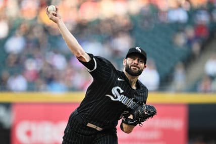 Jun 23, 2023; Chicago, Illinois, USA;  Chicago White Sox pitcher Lucas Giolito (27) pitches against the Boston Red Sox at Guaranteed Rate Field. Mandatory Credit: Jamie Sabau-USA TODAY Sports