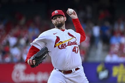 Jun 27, 2023; St. Louis, Missouri, USA;  St. Louis Cardinals starting pitcher Jordan Montgomery (47) pitches against the Houston Astros during the first inning at Busch Stadium. Mandatory Credit: Jeff Curry-USA TODAY Sports