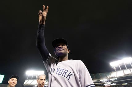 Jun 28, 2023; Oakland, California, USA;  New York Yankees starting pitcher Domingo German (0) acknowledges fans after pitching a perfect game against the Oakland Athletics at Oakland-Alameda County Coliseum. It was the first perfect game in MLB since 2012 and the fourth perfect game in franchise history. Mandatory Credit: Stan Szeto-USA TODAY Sports