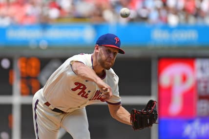 Jun 25, 2023; Philadelphia, Pennsylvania, USA; Philadelphia Phillies starting pitcher Zack Wheeler (45) throws a pitch against the New York Mets at Citizens Bank Park. Mandatory Credit: Eric Hartline-USA TODAY Sports