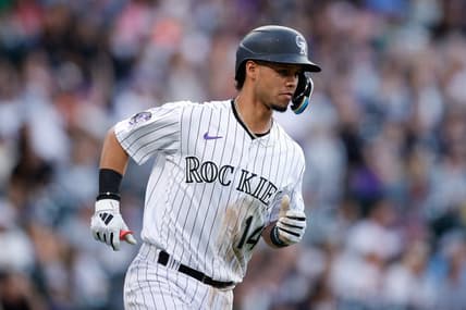 Jun 30, 2023; Denver, Colorado, USA; Colorado Rockies shortstop Ezequiel Tovar (14) rounds the bases on a three run home run in the sixth inning against the Detroit Tigers at Coors Field. Mandatory Credit: Isaiah J. Downing-USA TODAY Sports