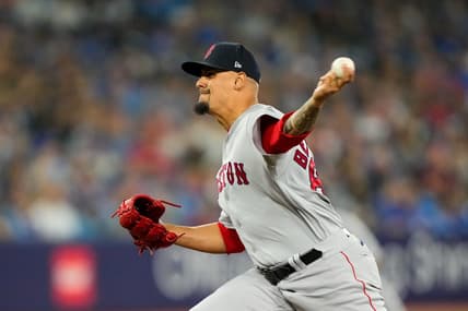 Jul 2, 2023; Toronto, Ontario, CAN; Boston Red Sox relief pitcher Brennan Bernardino (83) pitches to the Toronto Blue Jays during the second inning at Rogers Centre. Mandatory Credit: Kevin Sousa-USA TODAY Sports