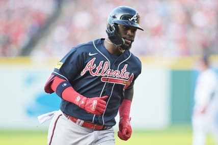 Jul 3, 2023; Cleveland, Ohio, USA; Atlanta Braves center fielder Michael Harris II (23) rounds the bases after hitting a home run during the third inning against the Cleveland Guardians at Progressive Field. Mandatory Credit: Ken Blaze-USA TODAY Sports
