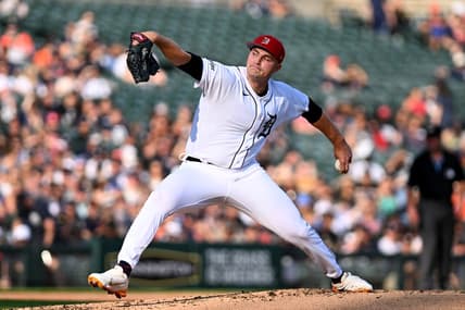 Jul 4, 2023; Detroit, Michigan, USA; Detroit Tigers starting pitcher Tarik Skubal (29) throws a pitch against the Oakland Athletics in the second inning at Comerica Park. Mandatory Credit: Lon Horwedel-USA TODAY Sports