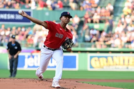 Jul 5, 2023; Boston, Massachusetts, USA; Boston Red Sox starting pitcher Brayan Bello (66) pitches against the Texas Rangers during the first inning at Fenway Park. Mandatory Credit: Eric Canha-USA TODAY Sports