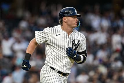 Jul 5, 2023; Bronx, New York, USA; New York Yankees third baseman Josh Donaldson (28) rounds the bases after hitting a solo home run against the Baltimore Orioles during the fifth inning at Yankee Stadium. Mandatory Credit: John Jones-USA TODAY Sports
