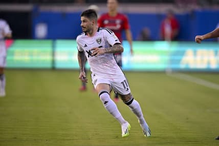 Jul 4, 2023; Frisco, Texas, USA; D.C. United forward Taxiarchis Fountas (11) in action during the game between FC Dallas and the D.C. United at Toyota Stadium. Mandatory Credit: Jerome Miron-USA TODAY Sports