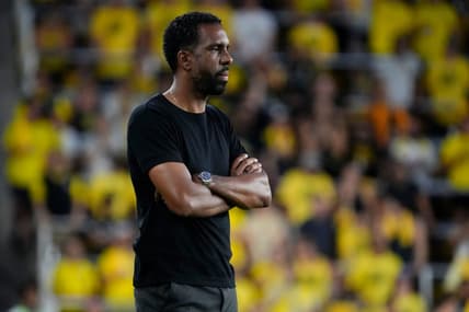 Jul 8, 2023; Columbus, Ohio, USA;  Columbus Crew head coach Wilfried Nancy watches during the second half of the MLS soccer match against the New York City FC at Lower.com Field. Nancy was given a red card in the 1-1 tie.