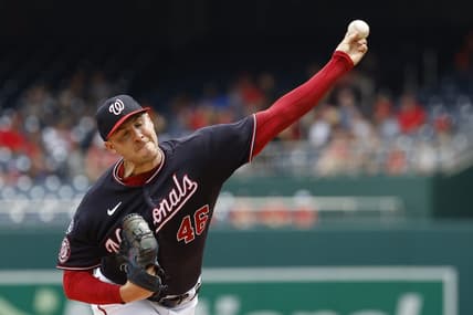 Jul 9, 2023; Washington, District of Columbia, USA; Washington Nationals starting pitcher Patrick Corbin (46) pitches against the Texas Rangers during the first inning at Nationals Park. Mandatory Credit: Geoff Burke-USA TODAY Sports